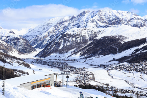 Livigno in Italian Alps during winter. Ski resort Carosello 3000
