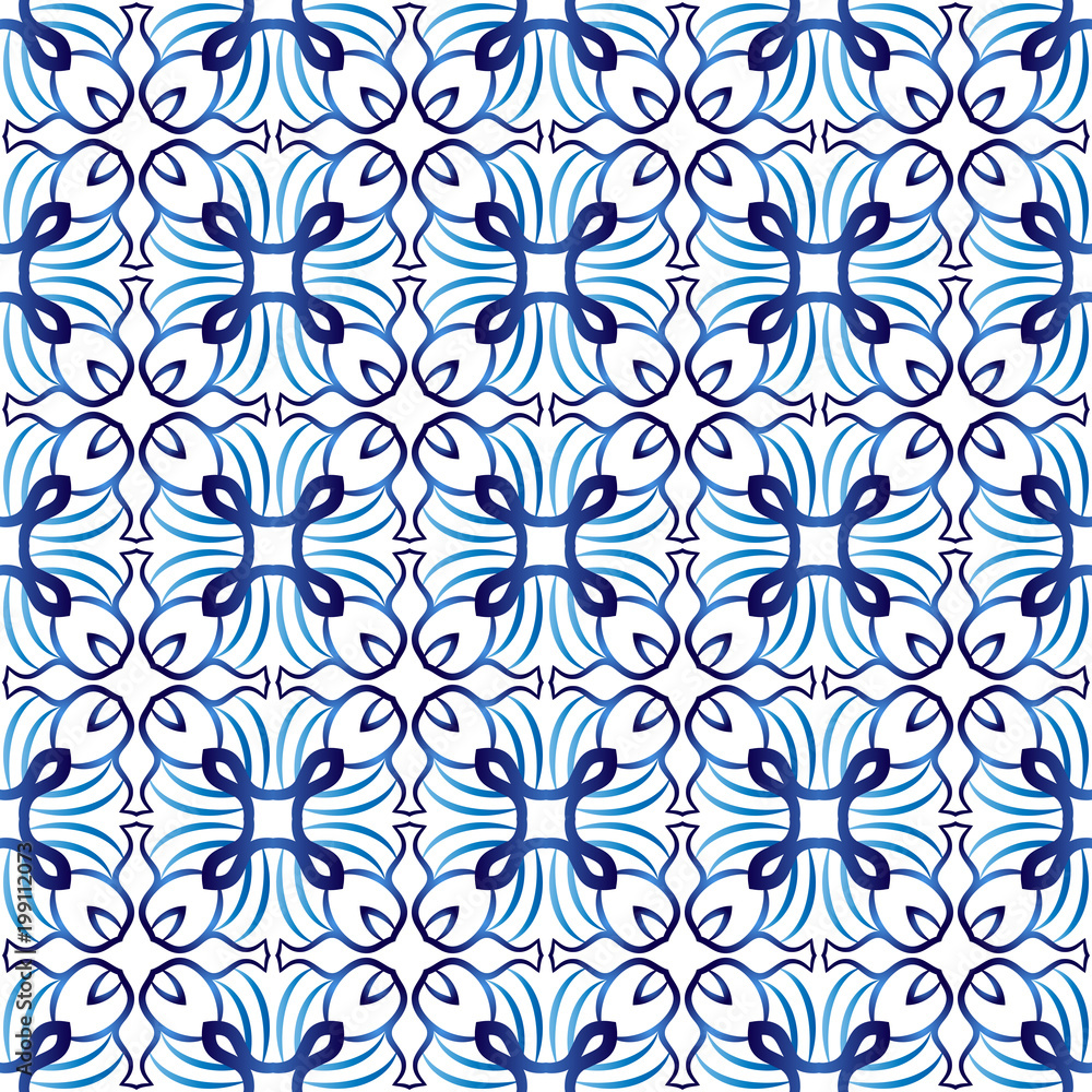 Fototapeta premium Ceramic tile pattern. Islamic, indian, arabic motifs. Damask seamless pattern. Porcelain ethnic bohemian background.