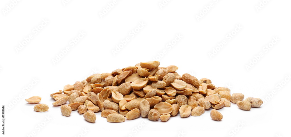 Salted and marinated peanut pile isolated on white background Salted and marinated peanut pile isolated on white background