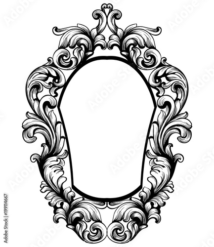 Baroque mirror frame. Vector Imperial decor design elements. Rich encarved ornaments line arts