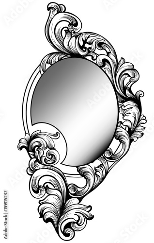 Baroque round mirror frame. Vector Imperial decor design elements. Rich encar...