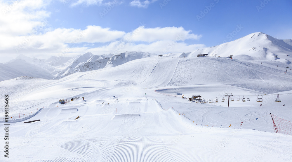 Livigno in Italian Alps. Ski resort Carosello 3000 