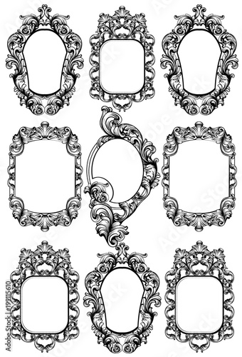Baroque mirror frame. Vector Imperial decor design elements. Rich encarved ornaments line arts