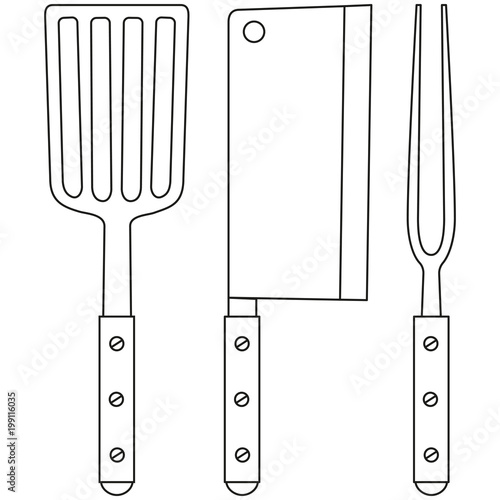 Line art black and white bbq cutlery set