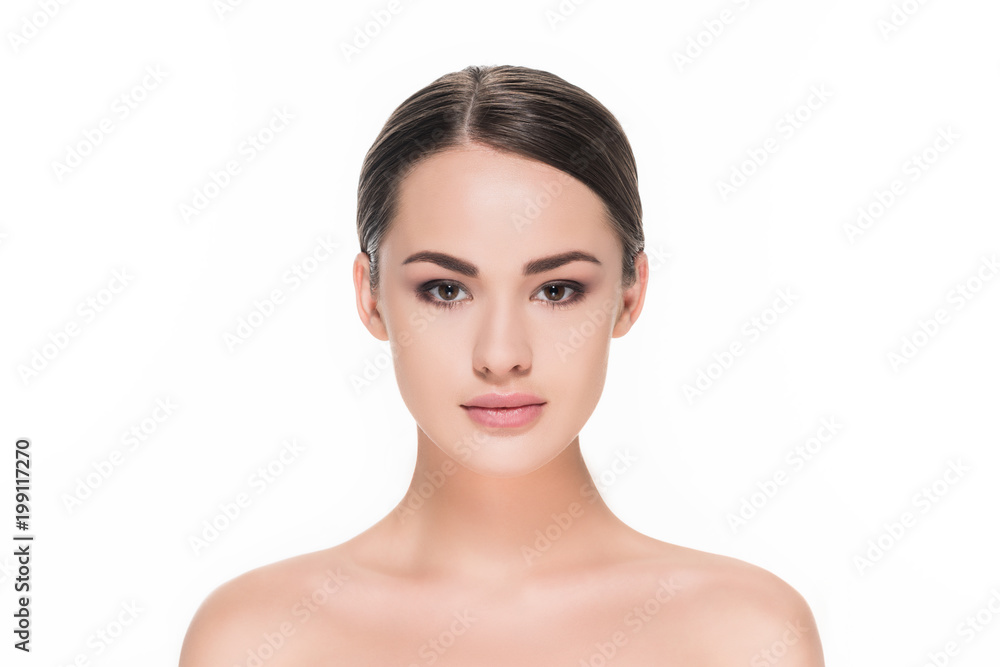 beautiful young woman looking at camera isolated on white beautiful young woman looking at camera isolated on white