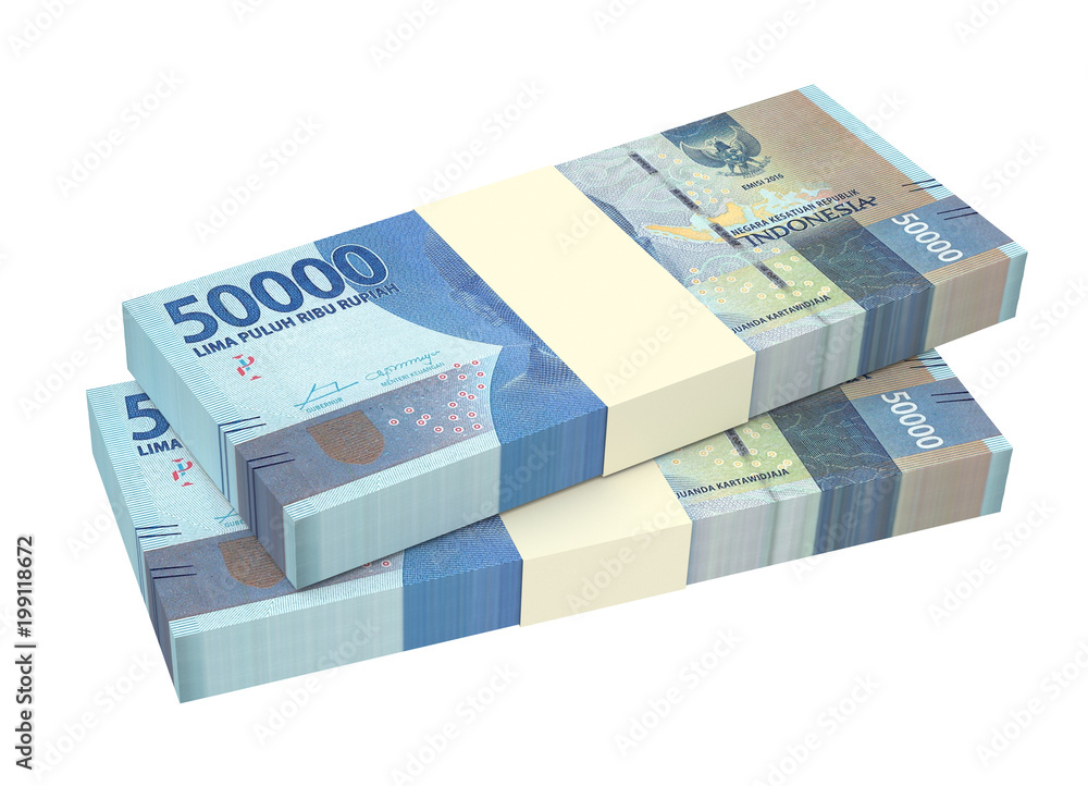 Indonesian rupiah money isolated on white with clipping path. 3D illustration. Indonesian rupiah money isolated on white with clipping path. 3D illustration.
