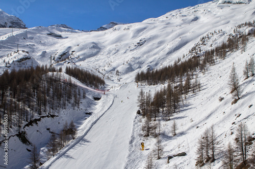 Ski Tracks in a Swiss mountains in Saas-Fee