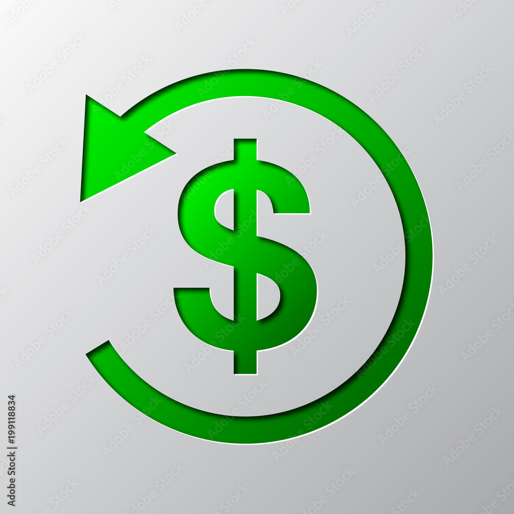 Paper art of the green cash back symbol. Vector illustration Paper art of the green cash back symbol. Vector illustration