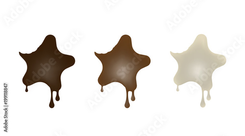 Chocolate desserts in the shape of a star. Dark, milk, white. Vector illustration.