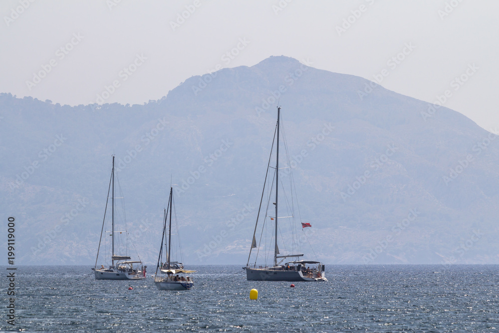 Sailboats near the Beach Cap de Formentor, Mallorca, Spain