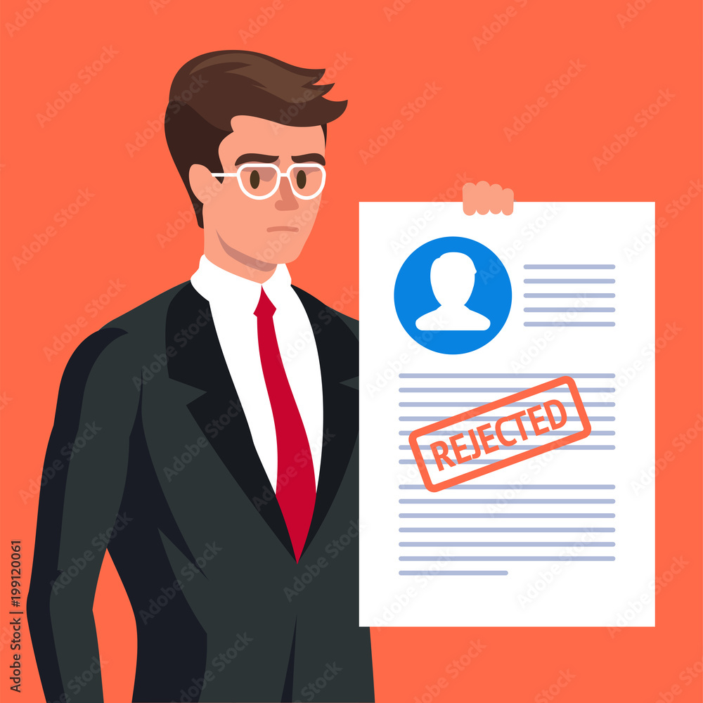 Claim form. Sad man and rejected application form Claim form. Sad man and rejected application form