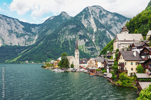 Wallpaper Mural Hallstatt, Austria. Picturesque landscape view of mountain village in the Austrian Alps Torontodigital.ca