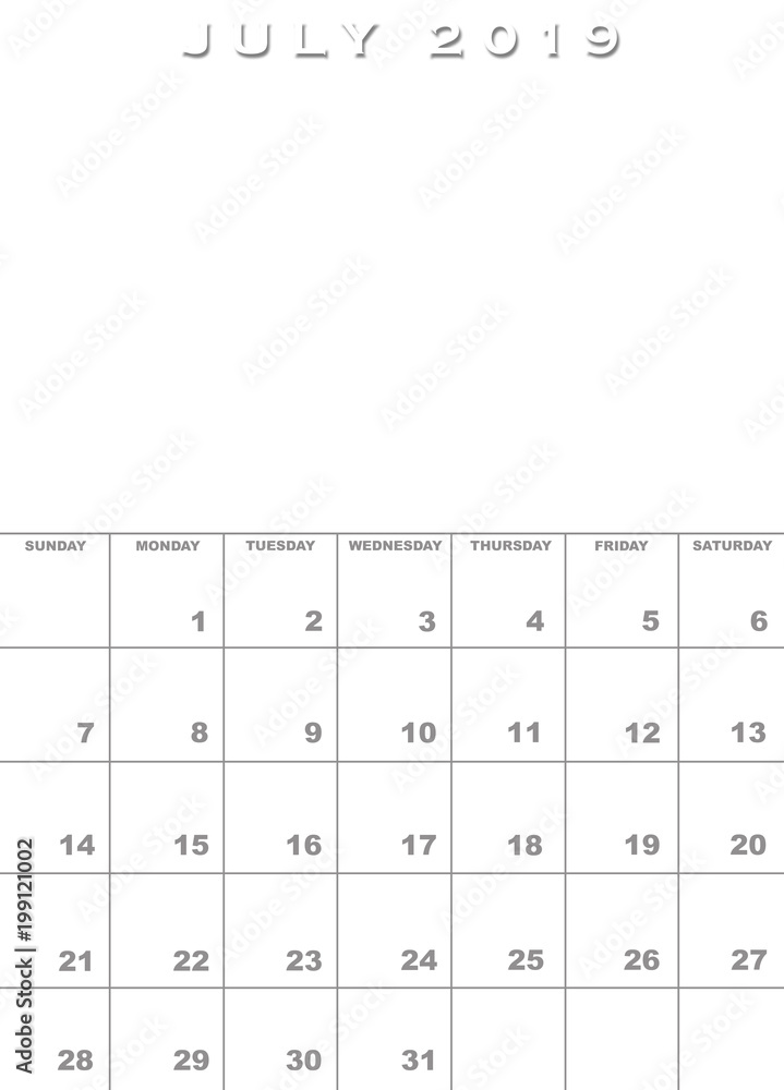 July 2019 calendar template Stock Illustration | Adobe Stock