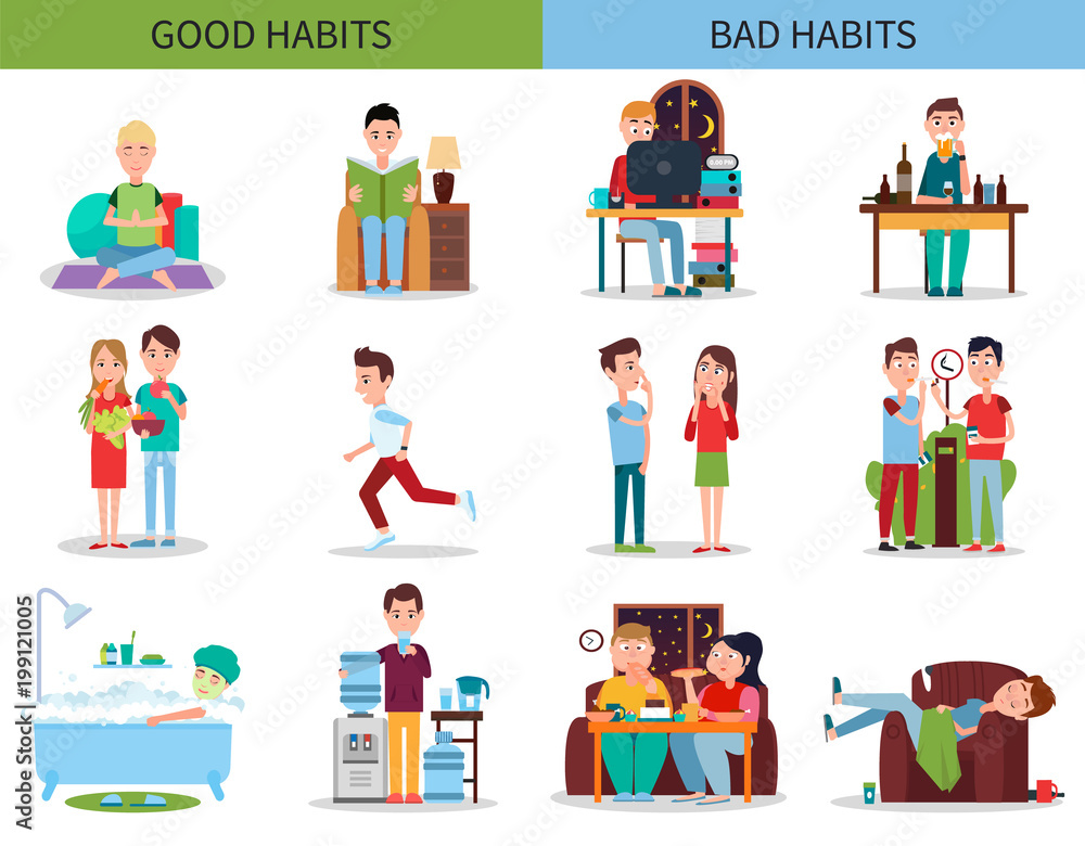 Good and Bad Habits Collection Vector Illustration Good and Bad Habits Collection Vector Illustration