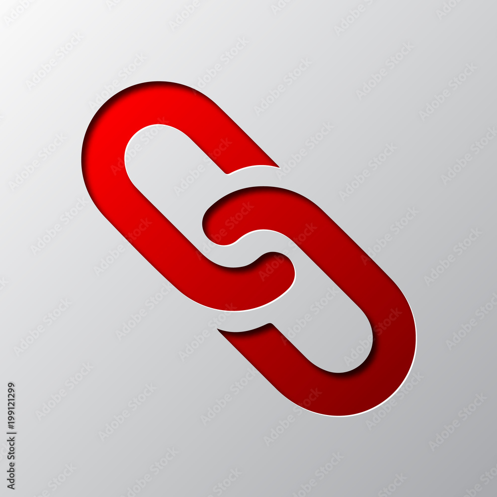 Paper art of the red chain link icon. Vector illustration. Paper art of the red chain link icon. Vector illustration.