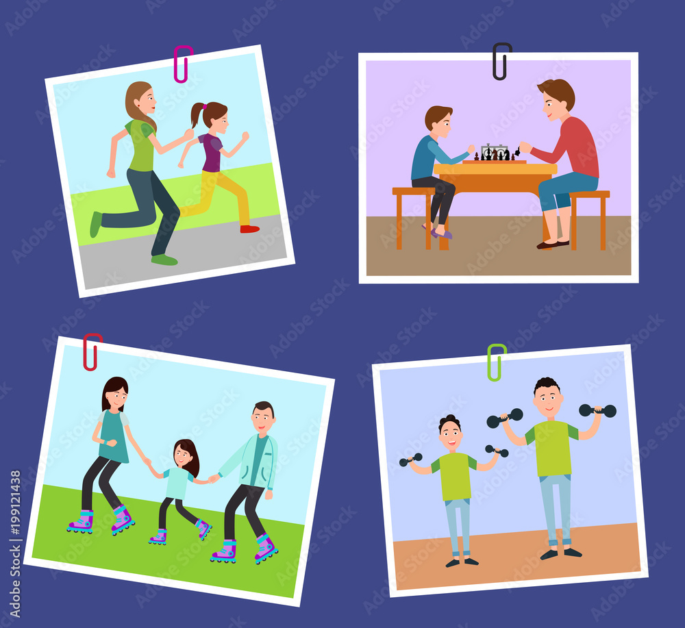 Four Family s Pictures Fixed on Color Paper Clips Four Family s Pictures Fixed on Color Paper Clips