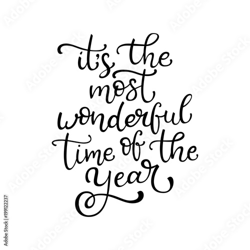 Hand drawn vector lettering It's the most wonderful time of the year. Isolated black calligraphy on whites.