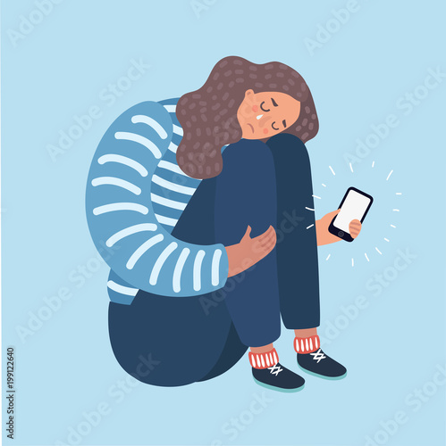 Illustration of a Teenage Girl Crying Over What She Saw on Her Phone