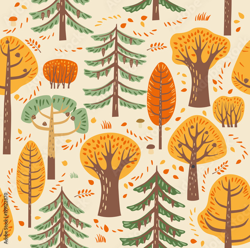 Forest, trees. Seamless background. Autumn. Vector graphics. Seamless Pattern
