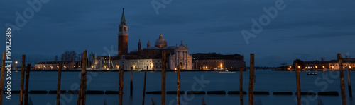 Panoramic photograph taken at dusk from San Marco, of the island of San Giorgio in the Venice lagoon © Lois GoBe