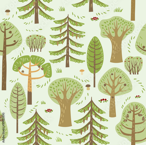 Forest, trees. Seamless background. Summer. Vector graphics. Seamless Pattern