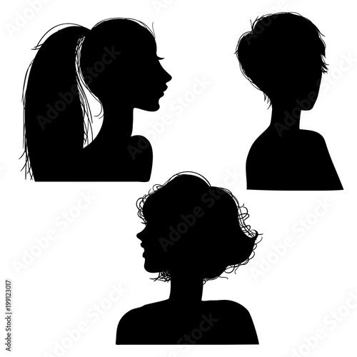Vector illustration of a silhouettes head girls