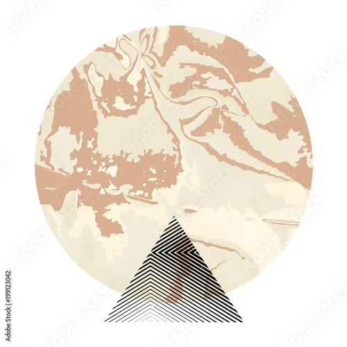 Concept composition. Futuristic image. Vector minimal mountain print. Lonely mountain against the background of huge moon.
