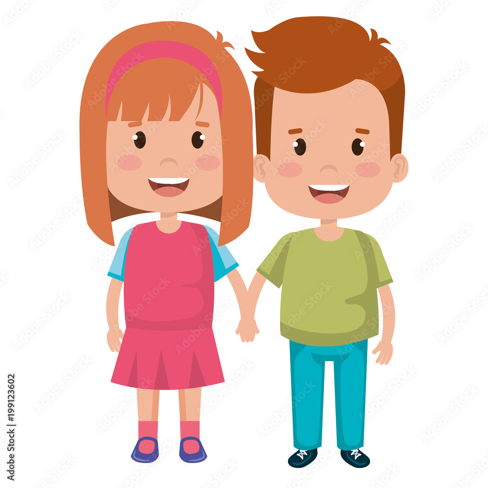happy little couple characters vector illustration design