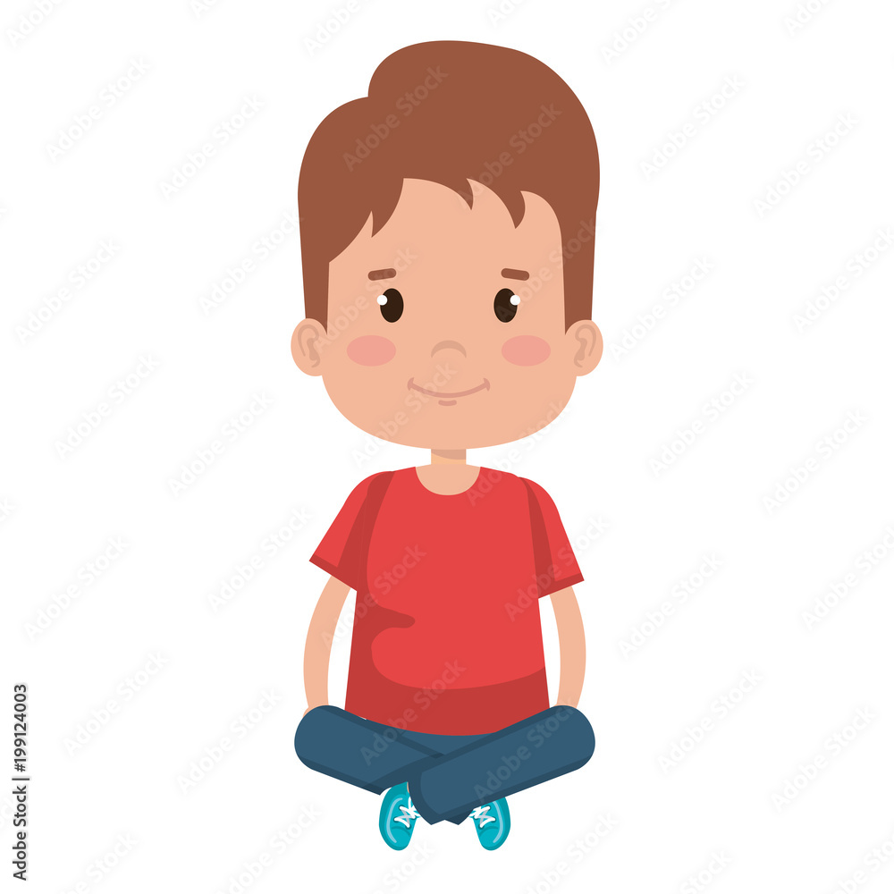 happy little boy siting in the floor character vector illustration design