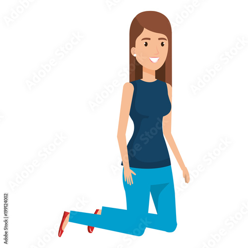 kneeling woman on the floor avatar character vector illustration design