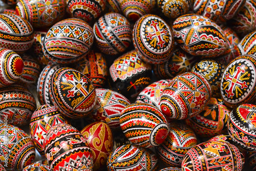 Traditional painted eggs at the Ciocanesti fair, for the orthodox Easter in the region of Bucovina, Romania