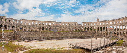 Croatia. Panoramic view inside of great amphitheatre, Pula Arena in Historic Center of Pula City. 