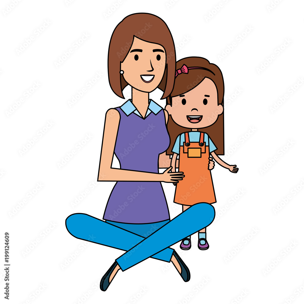 mother sitting on the floor carrying daughter vector illustration design mother sitting on the floor carrying daughter vector illustration design