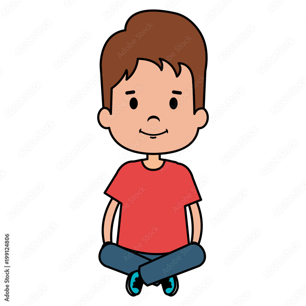 happy little boy sitting in the floor character vector illustration design