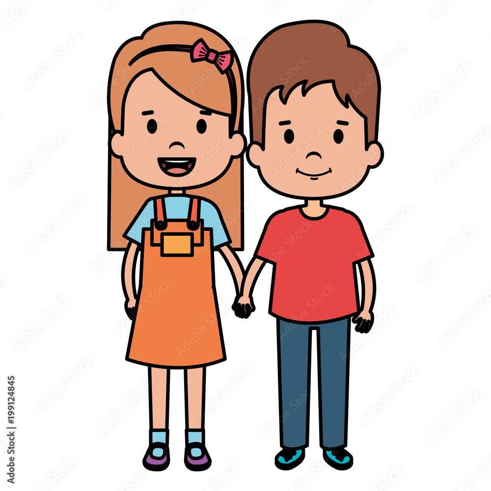 happy little couple characters vector illustration design