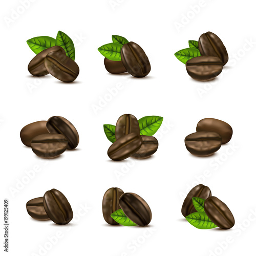 Realistic 3d Coffee Various Beans Set. Vector