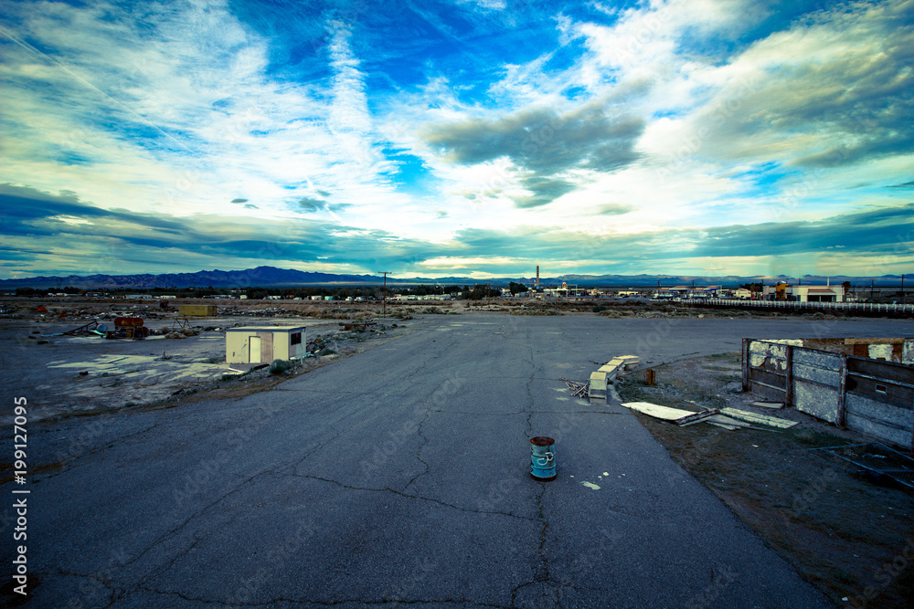 wide abandoned industrial field in america