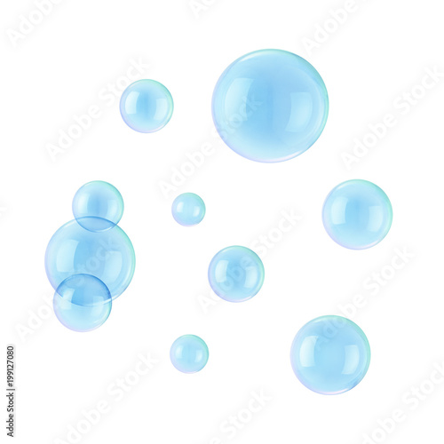 Isolated soap bubbles with blue background inside.