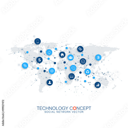 Abstract business vector infographic. Cloud computing and global network connections concept design. Scientific business template with icons for brochure, diagram, workflow, timeline, web design.
