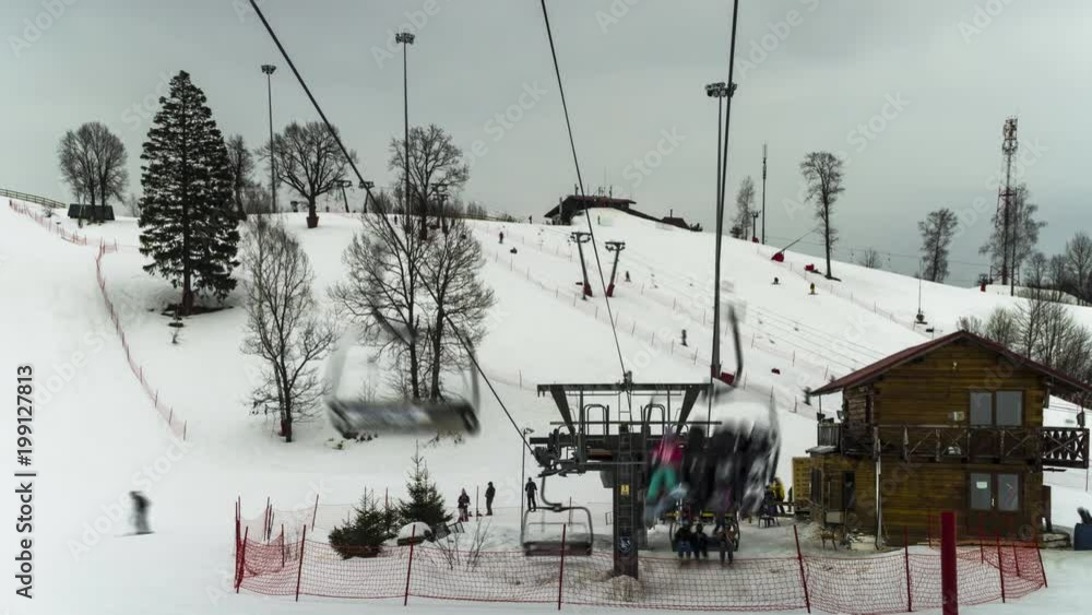 panoramic view of the slopes of the ski resort, time lapse panoramic view of the slopes of the ski resort, time lapse