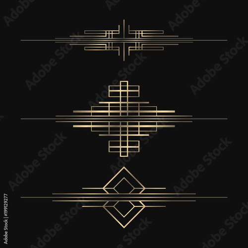 Art Deco dividers collection. Vector golden separators. Retro design elements.