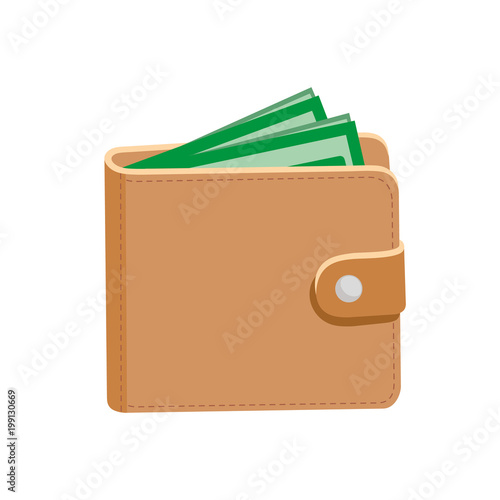 Wallet. Leather wallet and dollars. Vector illustration. Isolated on white. photo