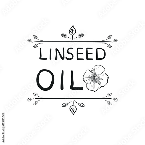 Linseed Oil VECTOR Engraving Stamp Drawing  Handwritten Template.