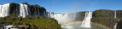 Iguazu Falls Waterfall with Rainbows and Spray as seen from the Brazil Side.