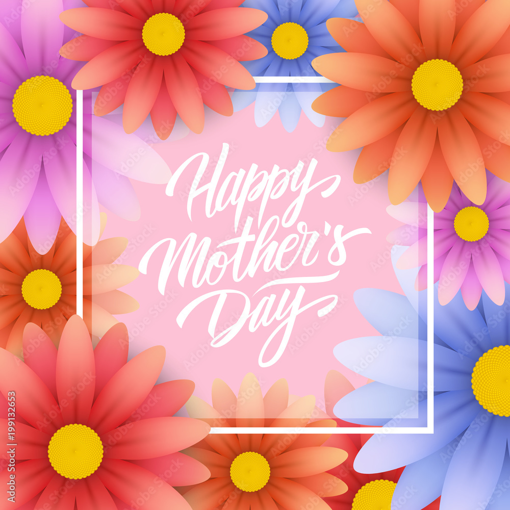 Happy Mother's Day celebrate card with hand drawn lettering text design and floral decor. Creative template for holiday greetings. Vector illustration. Happy Mother's Day celebrate card with hand drawn lettering text design and floral decor. Creative template for holiday greetings. Vector illustration.
