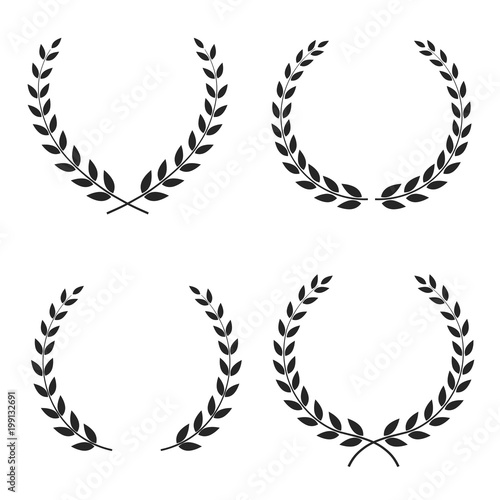 Set of laurel wreaths of different shapes isolated on white background. Vector illustration.