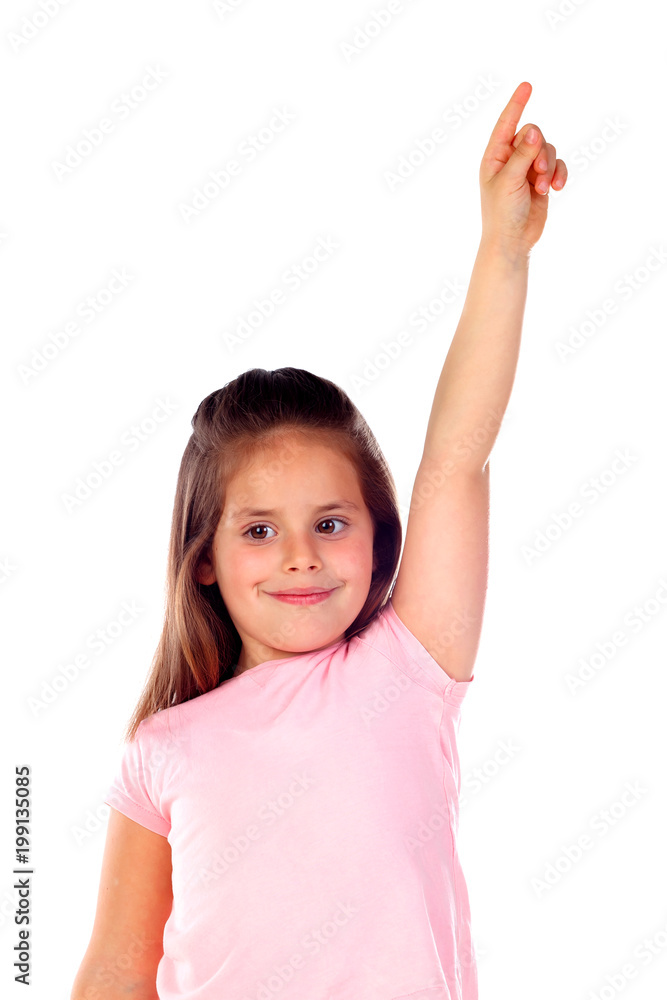 Cute child girl pointing with his finger Cute child girl pointing with his finger