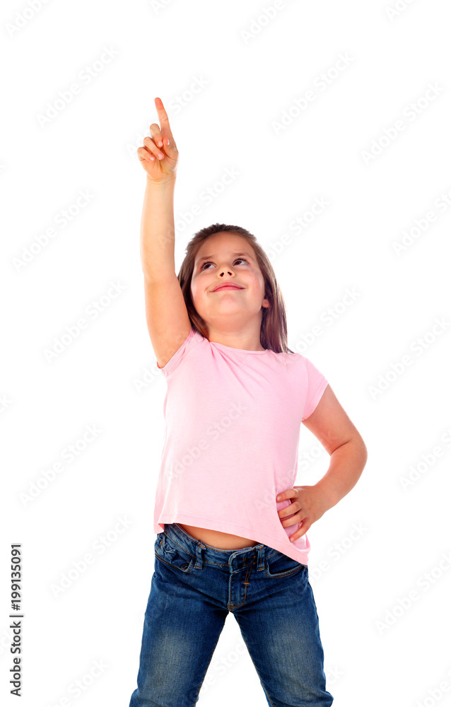 Cute child girl pointing with his finger Cute child girl pointing with his finger
