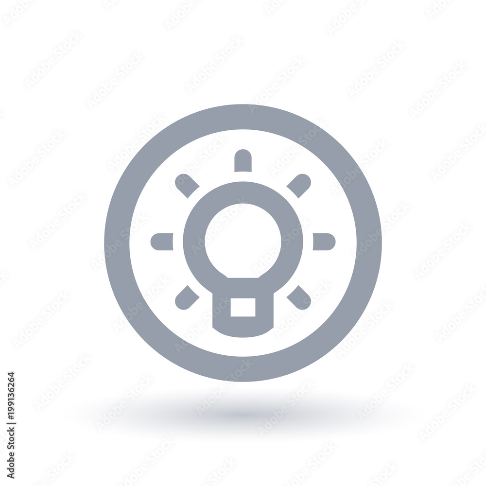 Glowing light bulb icon. Lamp light symbol. Modern lightbulb energy sign in circle. Vector illustration. Glowing light bulb icon. Lamp light symbol. Modern lightbulb energy sign in circle. Vector illustration.