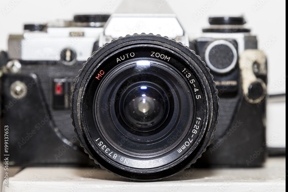 Vintage SLR film camera front view
